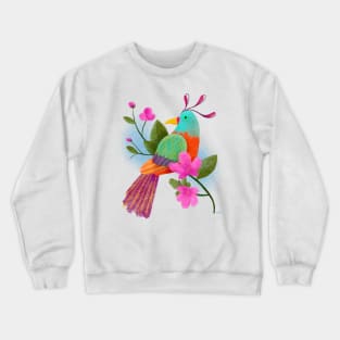 Colorful tropical bird with flowers and colorful feathers Crewneck Sweatshirt